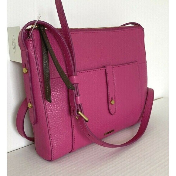 New Fossil Jenna Top Zip Crossbody handbag Like Style Leather Berry - Picture 1 of 8